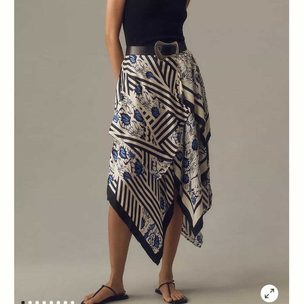 Anthropologie Silky Asymmetrical MIDI Skirt